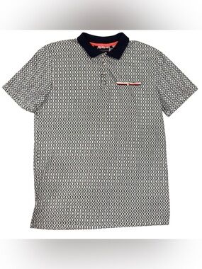 Lloyd & Jefferson London Geometric Print Polo Shirt Men’s Medium Preppy
